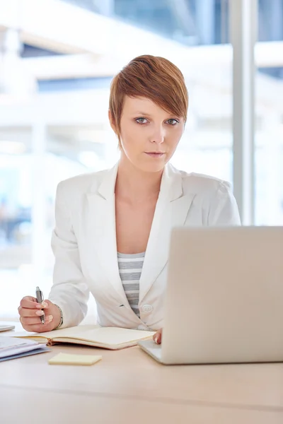 Zakenvrouw op Bureau met laptop — Stockfoto