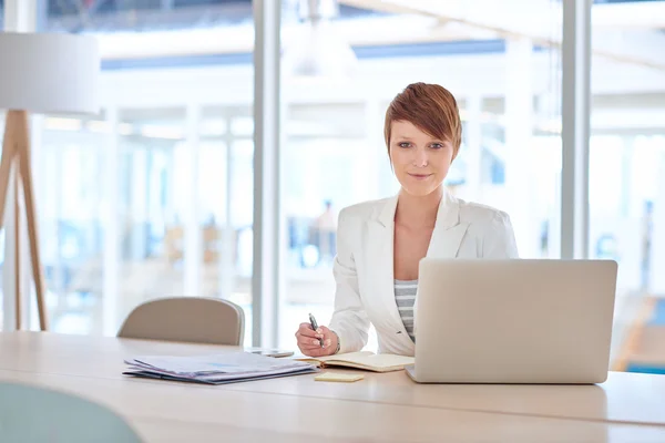 Zakenvrouw op Bureau met laptop — Stockfoto