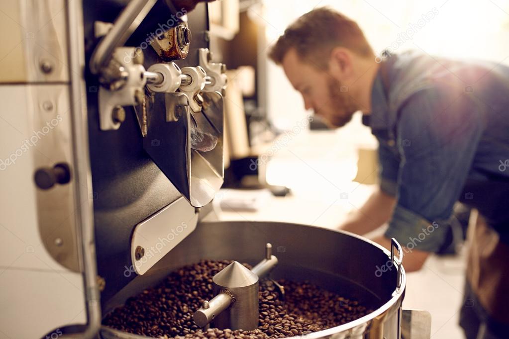 coffee beans in modern roasting machine