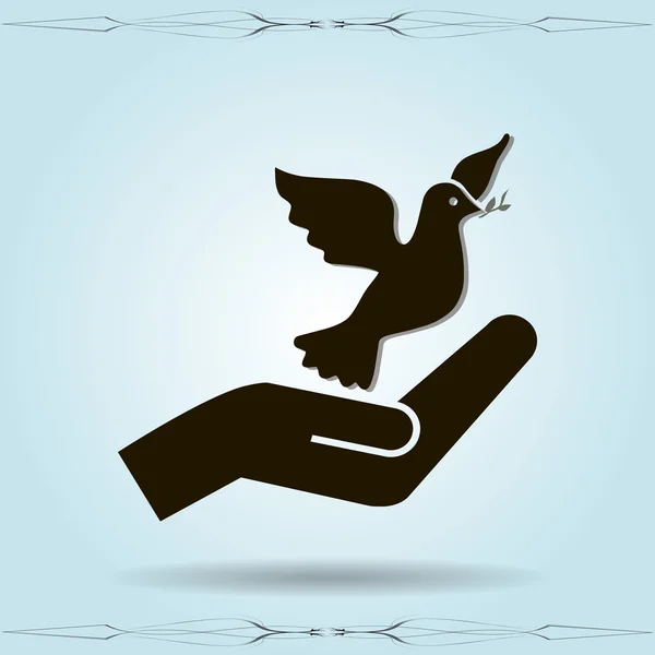 Paloma en la mano icono — Vector de stock