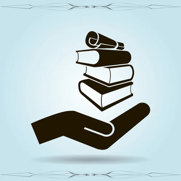 Libros en icono de la mano — Vector de stock