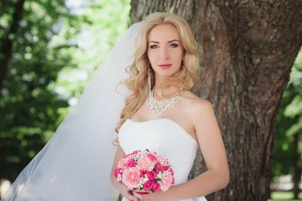 Retrato de uma jovem noiva bonita — Fotografia de Stock