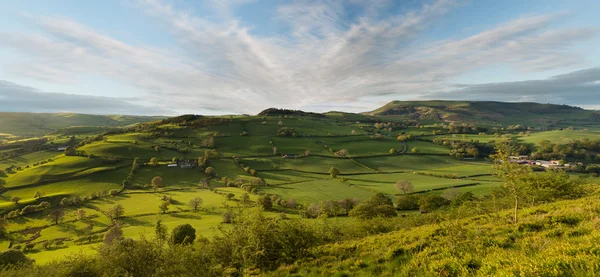 View over Llangedwyn valley with fields and meadows — Stock Photo, Image