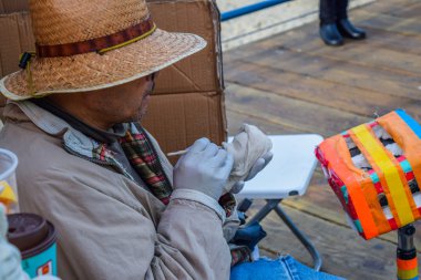 Santa Monica 66 işareti, California Santa Monica Pier üzerine eğlence parkı lunapark treni