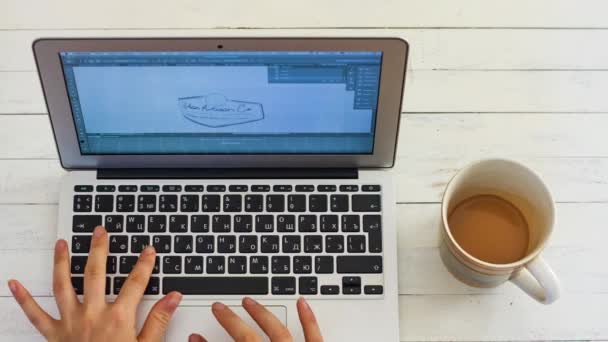 Woman Sitting Outdoor Cafe Working Laptop — Stock Video