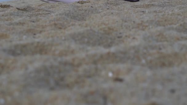 Молодая Женщина Йога Сидит Песке Берегу Моря Время Красочного Заката — стоковое видео