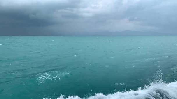 Vista Panorâmica Sobre Mar Barco Balsa — Vídeo de Stock