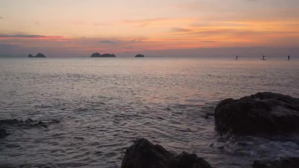 Panorama Moře Barevný Západ Slunce Sup Boarders Pozadí — Stock video