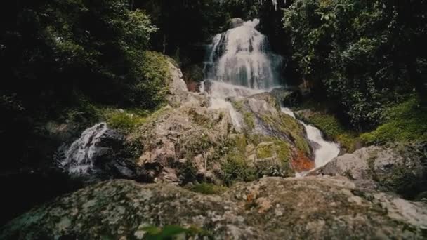 Водопад Джунглях Тропическом Острове Солнечный День — стоковое видео
