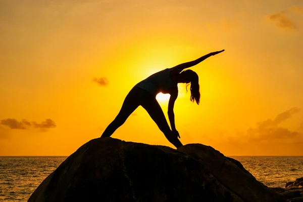 Buzlu yoga yaparken kadın silüeti — Stok fotoğraf