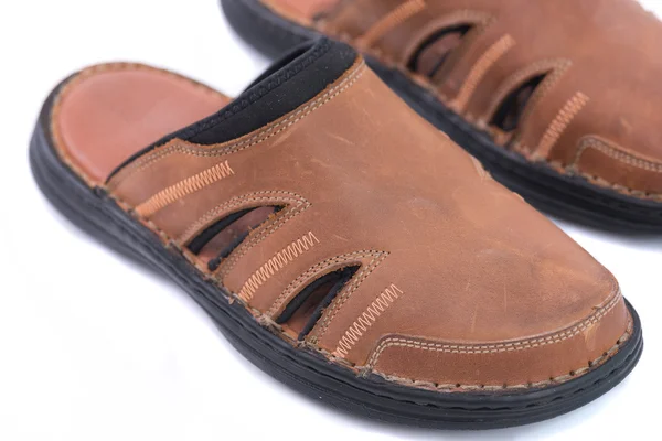 Brązowe skórzane sandały — Zdjęcie stockowe