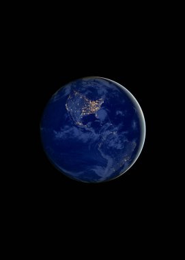 Kuzey ve Güney Amerika şehir ışıklarının gece görüşü siyah dikey arkaplanda. Küresel enerji tüketimi ve nüfus kavramı. Bu görüntünün elementleri NASA tarafından desteklenmektedir.