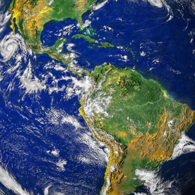 Dünya uzaydan Orta ve Güney Amerika 'ya yakın görünüyor. Detaylı bir coğrafi ve çevresel kavram. Bu görüntünün elementleri NASA tarafından desteklenmektedir.