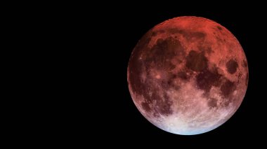Kanlı Ay tutulması, yakın çekim görüntüsü, fotokopi uzayı ile izole edilmiş. Nadir bir ay olayının astronomik ve astrolojik bir kavramı. Bu görüntünün elementleri NASA tarafından desteklenmektedir.