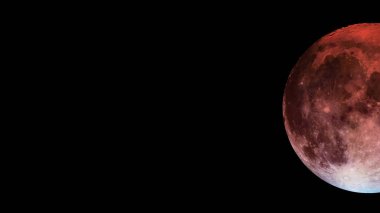 Kanlı Ay tutulması, yakın çekim görüntüsü, fotokopi uzayı ile izole edilmiş. Nadir bir ay olayının astronomik ve astrolojik bir kavramı. Bu görüntünün elementleri NASA tarafından desteklenmektedir.