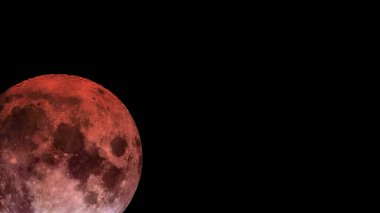 Kanlı Ay tutulması, yakın çekim görüntüsü, fotokopi uzayı ile izole edilmiş. Nadir bir ay olayının astronomik ve astrolojik bir kavramı. Bu görüntünün elementleri NASA tarafından desteklenmektedir.