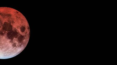 Kanlı Ay tutulması, yakın çekim görüntüsü, fotokopi uzayı ile izole edilmiş. Nadir bir ay olayının astronomik ve astrolojik bir kavramı. Bu görüntünün elementleri NASA tarafından desteklenmektedir.