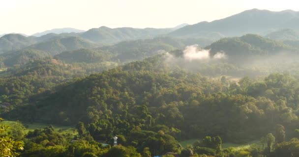 Montaña Paisaje Niebla Viento Cordillera Montaña Verde Paisaje Asiático Granja — Vídeos de Stock
