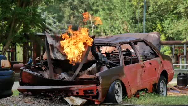 Tfaiyeciler Yangın Korumalı Mallarla Savaşıyor Tfaiyeciler Sert Şapka Takar Yangın — Stok video