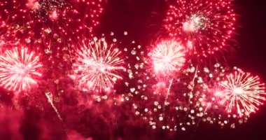 Renkli canlı Havai fişekler yeni yıl dönümünü kutluyor. 2022, 4 Temmuz bayram festivali. Ulusal bayramı kutlamak için gece vakti renkli havai fişekler. Geri sayım Yeni Yıl 2022 Parti Zamanı