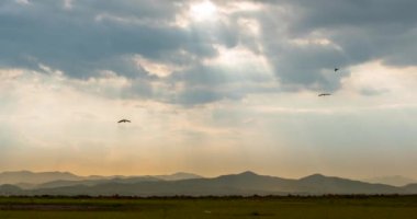 Zaman çizelgesi manzarası dramatik günbatımı gökyüzü. Doğal Günbatımı Karanlık Diyar 'ın gölgesinde. Kırsal kesimde gün batımında, şafakta, gün doğumunda zaman hızla çarpıcı bir şekilde yükselir. Gün batımında manzara Renkli Gökyüzü