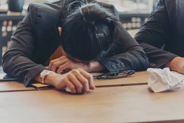 Mulher Negócios Asiática Trabalhou Demais Escritório Ansiedade Estressante Com Problemas — Fotografia de Stock