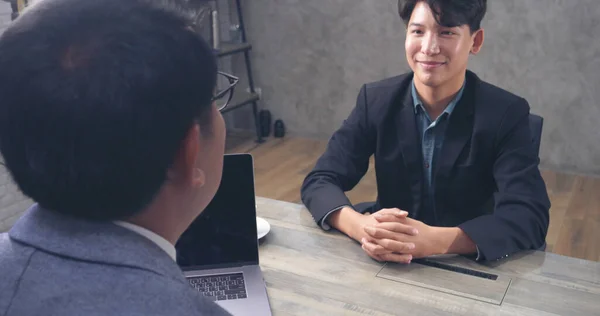 Asian Man Colleague Friendship Meeting Work Happiness Two Men Colleague — Stock Photo, Image