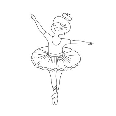 Güzel küçük balet vektör siyah kontur 