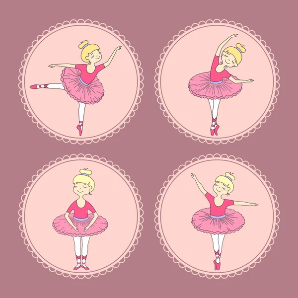 Uppsättning av fina små ballerinor i rosa vintage ram. Vektor illustration — Stock vektor