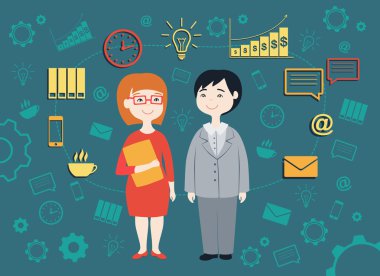 Ofis çalışanları düz tasarım vektör çizim