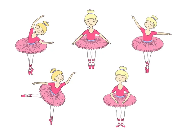 Conjunto de cinco pequeños bailarines de ballet — Vector de stock