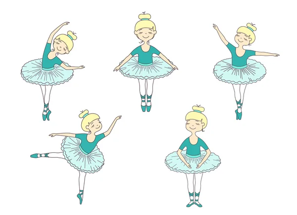 Set of five little ballet dancers — Stock Vector