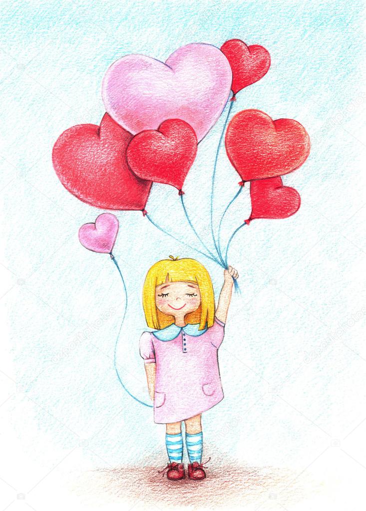 A girl with air balloons