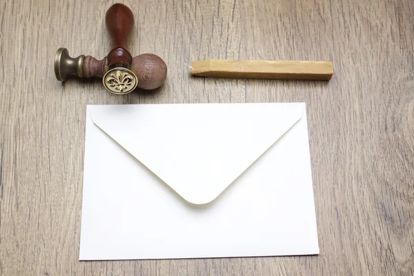 Stamp, envelope and wax — Stock Photo, Image