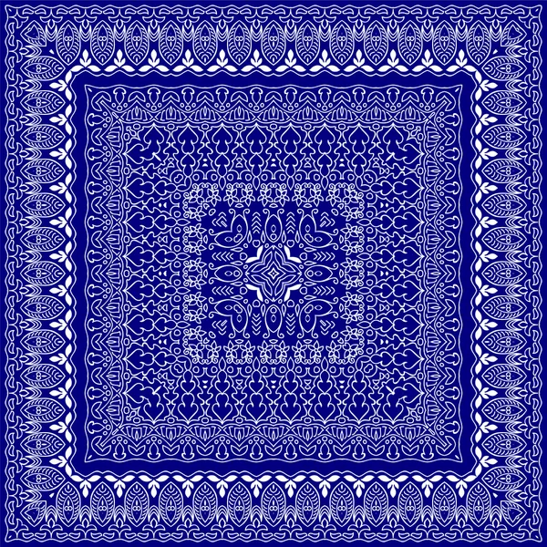 Bandanna biru dengan ornamen putih - Stok Vektor