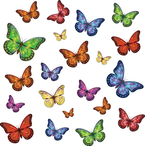 Zestaw kolorowe motyle na białym tle realistyczne — Wektor stockowy