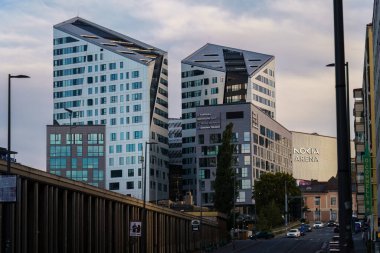 Tampere, Finlandiya - 11 Eylül 2025 Nokia Arena 'nın akşam manzarası