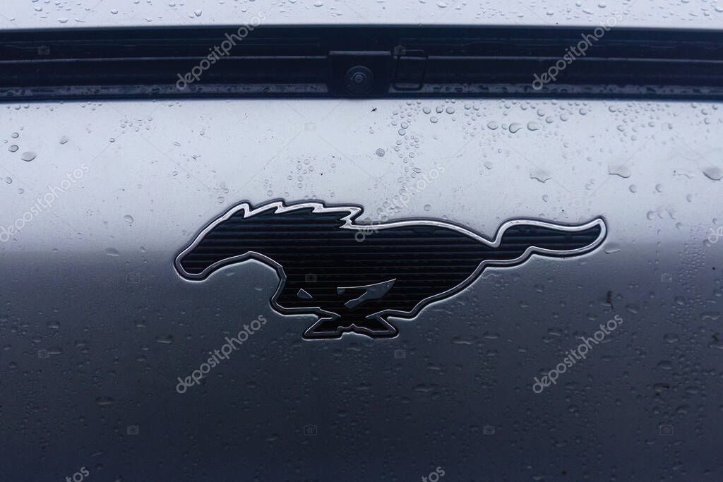 Vaasa, Finland - October 24, 2025 - Ford Mustang Mach-E 2021 logo on the front