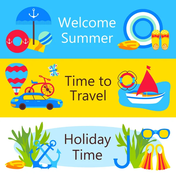 Цветные веб-баннеры для летнего отдыха — стоковый вектор