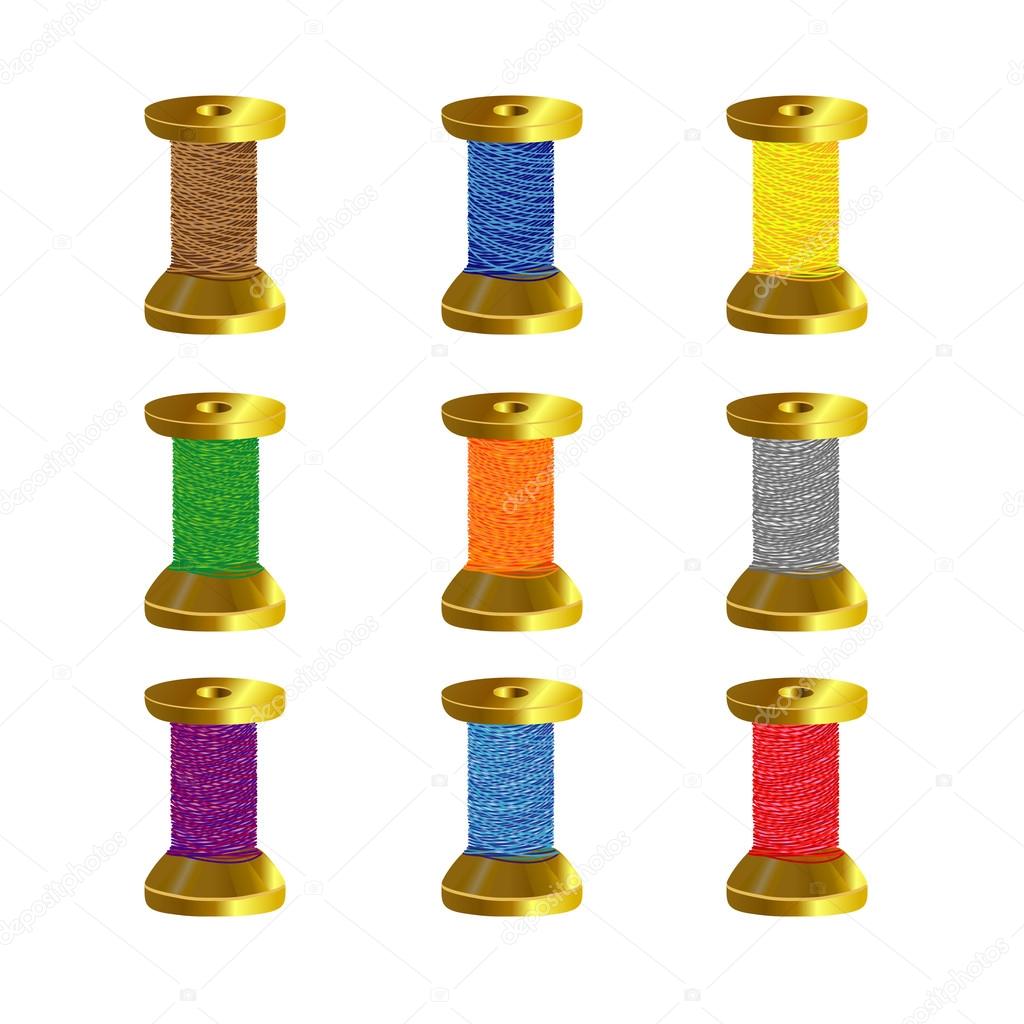 Bobine colorate del filetto isolato su bianco Illustrazione vettoriale di set di og ti di artigianato — Vettoriali di seredanadinail