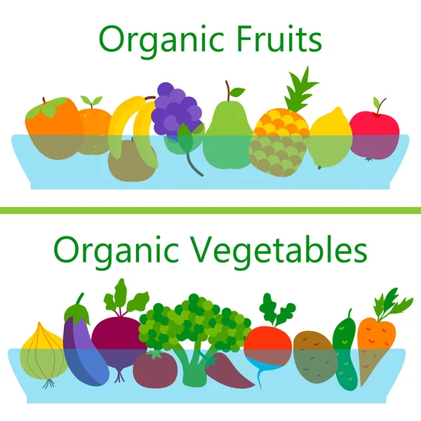 Banderas web de frutas y verduras ecológicas — Vector de stock
