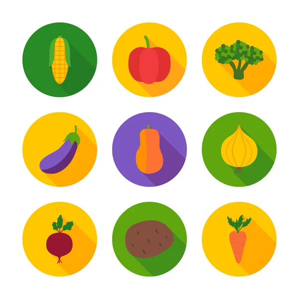 Iconos de círculo plano de verduras — Vector de stock