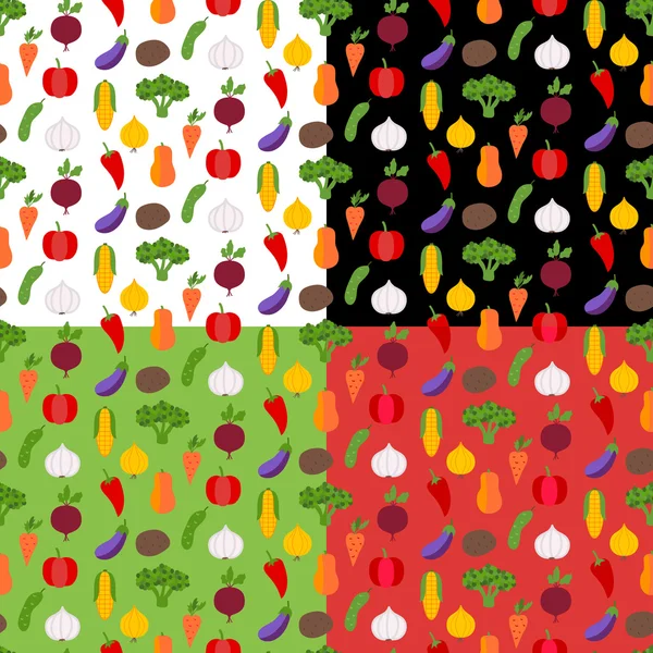 Colorful vegetables seamless patterns — Stock Vector