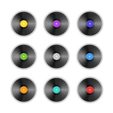 Müzik vinil kayıt kümesi üzerinde beyaz izole