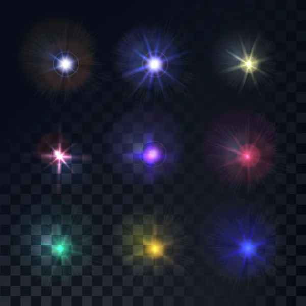 Conjunto de luces brillantes de colores — Vector de stock