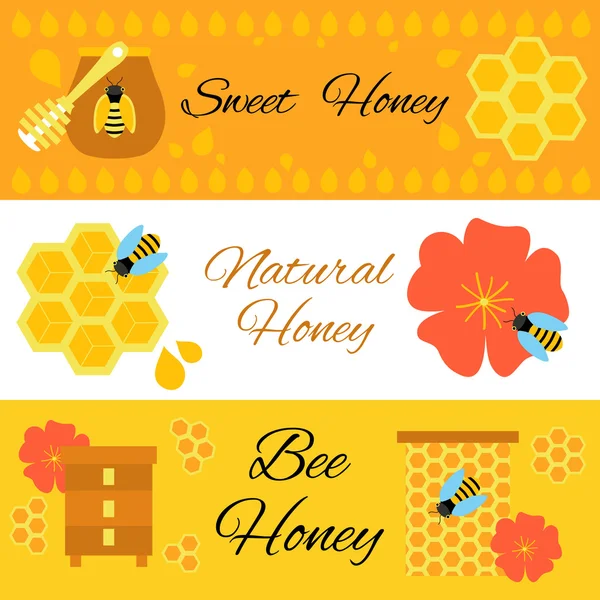 Медовая пчела красочные веб-баннеры набор — стоковый вектор