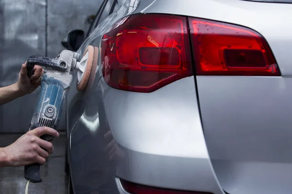 Silver car is polishing — Stock Photo, Image