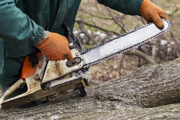 Kettensäge in der Hand — Stockfoto