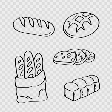 Fırın ve yemek tasarımı için ekmek ve ekmek kuyruğu çizimi