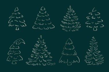 Minimalist kış tebrik kartları ve dijital tasarımlar için hazırlanmış Noel ağacı karalaması